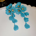 Fabric Flower And Petal Tassel Earrings In Five Colors view 5