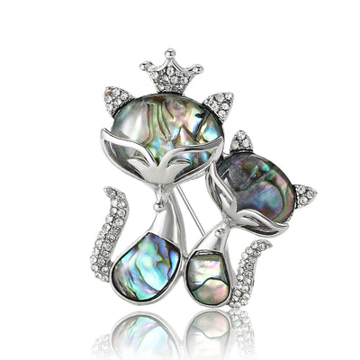 Abalone Shell Two Cat Brooch front view