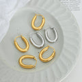 Gold Polished Thick Oval Hoop Earrings Latch Closure Pair view 3