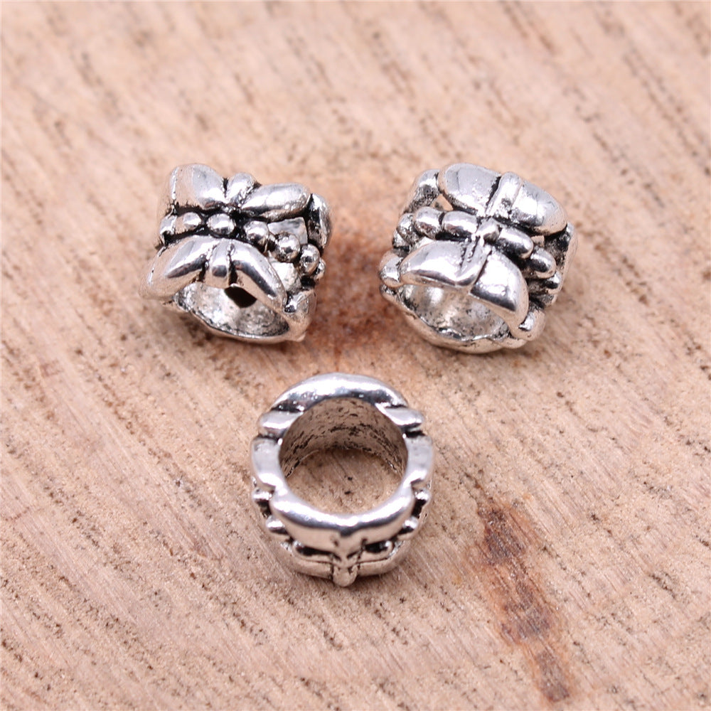 6x8x8mm 0.9g Antique Silver Zinc Alloy Round Large Hole Spacer Beads for Bracelet Necklace Making