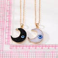 Gold Tone Druzy Crescent Moon Blue Evil Eye Pendant Necklaces view 5