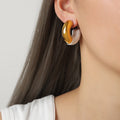 Gold Two-Tone Enamel C-Shape Chunky Stud Earrings Pair view 2