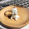White Flocked Cat Plush Keychains Standing Sitting 2 Poses view 3