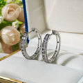 Double Row Crystal Hoop Earrings in Silver Tone with Clear Crystal Details view 2