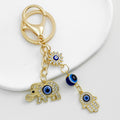 Elephant And Evil Eye Bead Keychain With Rhinestone Charm Cluster view 4