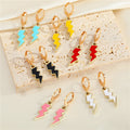 Gold Tone Enamel Lightning Bolt Huggie Drop Earrings in Six Colors view 1
