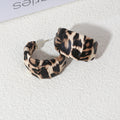 Black White Red and Leopard Fabric Wrapped Wide C Hoop Earrings view 9