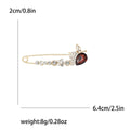 Long Gold Tone Safety Pin Brooch With Red Teardrop Flower view 6
