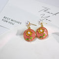 Gold Round Enamel Floral Pearl Drop Earrings 9 Colorways view 4