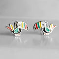 Silver Tone Colorful Enamel Toucan Bird Stud Earrings view 2