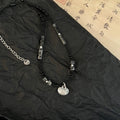 Black Beaded Necklace With Silver Tone Round Lock Pendant view 2