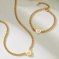 Heart Initial Zircon Cuban Necklace Bracelet Gold Steel view 3