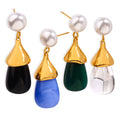 Pearl Stud Resin Teardrop Drop Earrings Gold or Steel view 5