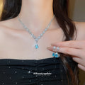 Silver Rhinestone Teardrop Pendant Necklace Earring Sets view 4