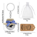 Beach Straw Hat Disco Ball Keychain Blue Checkered Bow view 2