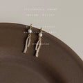 Gold White Pearl Twisted Crystal Ribbon Drop Stud Earrings view 4