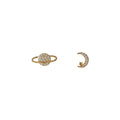 Gold Asymmetric Planet Crescent Moon Crystal Stud Pair view 5