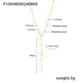 Gold Titanium Steel Y Lariat Necklace Imitation Pearl Drops view 6