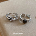 Silver Open Rings Black Square And Brown Cabochon Styles view 4