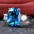 Silver Ocean Blue Oval Cubic Zirconia Three Stone Ring view 4