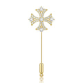 Crystal Cross Stick Pin Brooch in Gold and Silver Tones view 1