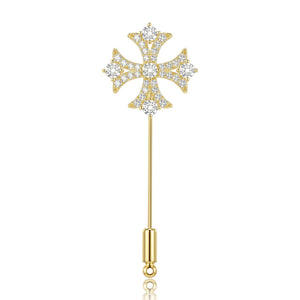 Crystal Cross Stick Pin Brooch in Gold and Silver Tones