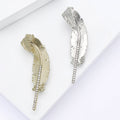 Rhinestone Feather Brooch Textured Metal Silver Gold view 1