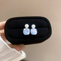 Square Crystal Drop Stud Earrings in Pink and Blue view 7