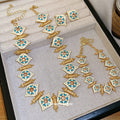 Gold Enamel Rhombus Blue Heart Rhinestone Necklace Bracelet Studs view 3