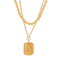 Gold Double Layer Necklace Bead Chain Square Crystal Pendant view 5