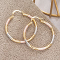 Tricolor Gold Pink Silver Checkerboard Segment Hoop Earrings view 3