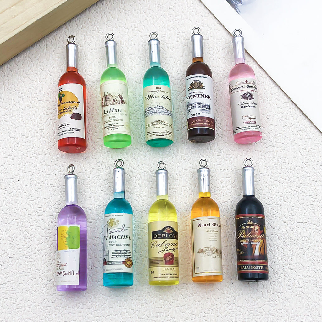 Resin Red Wine Bottle Charm Pendant for DIY Earrings Bag Decor Keychain Jewelry