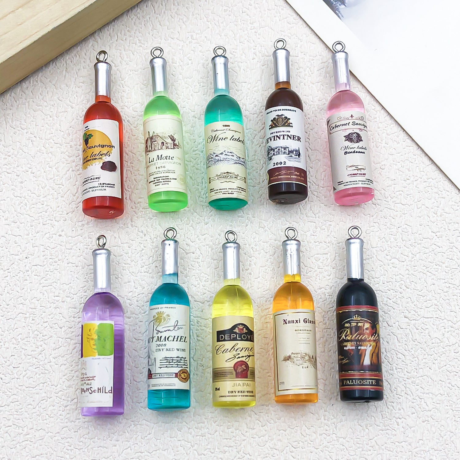 Resin Red Wine Bottle Charm Pendant for DIY Earrings Bag Decor Keychain Jewelry