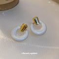 White Layered Ring Gold Stud Earrings Polished Metal Jewelry view 3