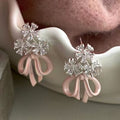Crystal Flower Bow Earrings in Three Colors Statement Jewelry Design view 1