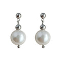White Pearl Drop Stud Earrings Silver Tone Metal Ball Accents view 5