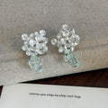 Clear Flower Cluster and Pale Blue Cube Dangle Stud Earrings view 4