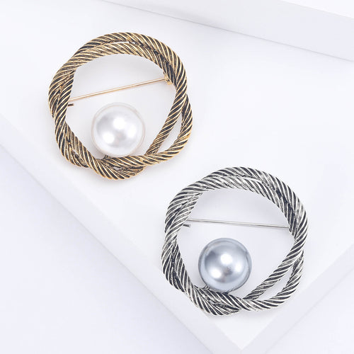 Twisted Circle Brooch With Faux Pearl Accent front group view