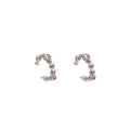 Silver Pink Crystal Heart Bead Mini C Hoop Earrings view 5