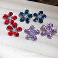 Crystal Flower Stud Earrings In Purple Blue And Red view 3