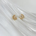 Gold Tone Clear Stone Crescent Cream Heart Stud Earrings view 6
