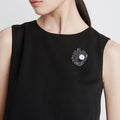 Black Floral Leaf Brooch with Faux Pearl Center Decorative Lapel Pin view 2