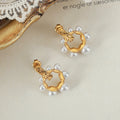Gold Open Ring Pearl Cluster Stud Earrings Hammered Posts view 2