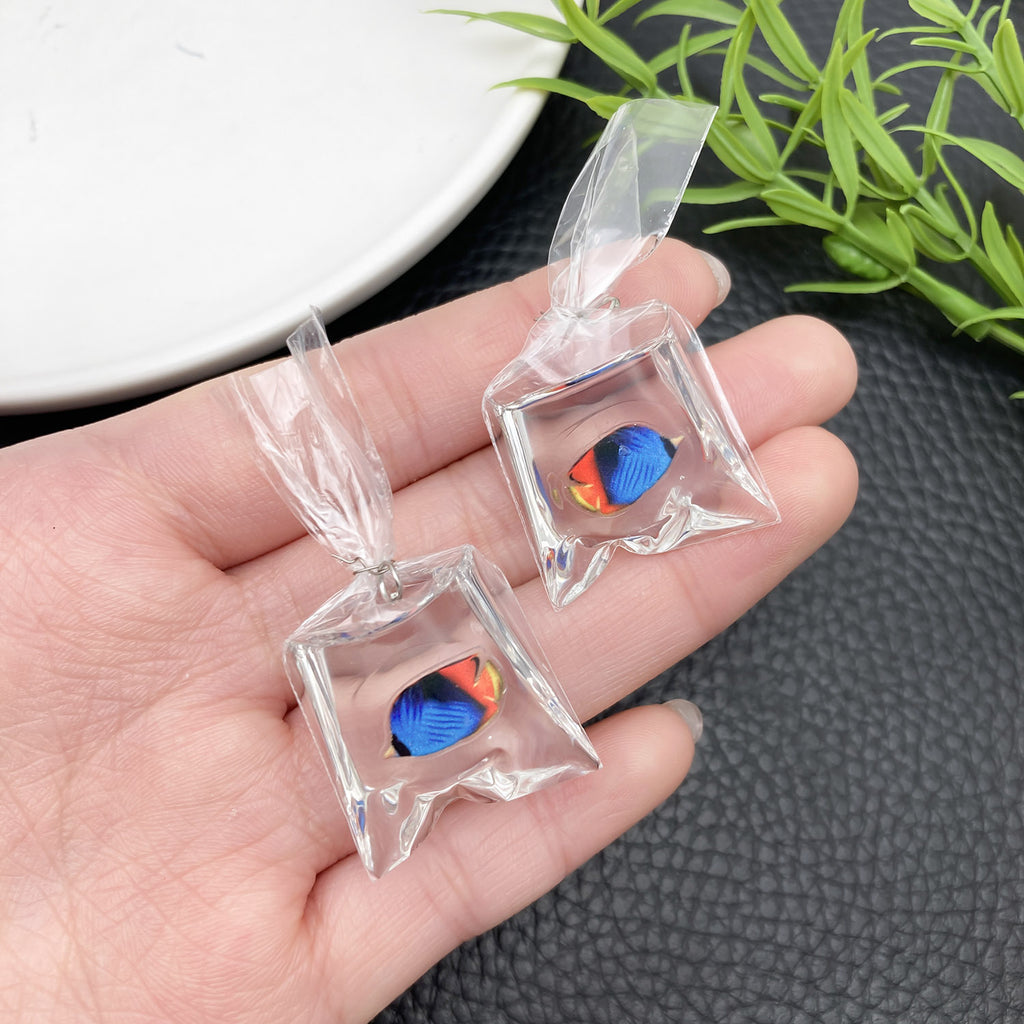 Transparent Resin Water Bag Goldfish Clownfish Charm Pendants for DIY Earrings Keychains