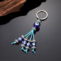 Silver Tone Beaded Glass Evil Eye Split Ring Keychains view 3