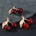 Resin Cherry Fruit Charm Pendant with Gold Tone Leaf Three Colors view 1
