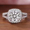 Silver Tone Round Crystal Cushion Halo Ring view 2