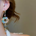 Blue Floral Crystal Teardrop Hook Earrings Jewelry Accessory view 3