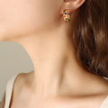 Gold C-Hoop Studs With Multicolor Enamel Dot Accents view 6