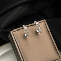 Silver Pink Crystal Heart Bead Mini C Hoop Earrings view 4
